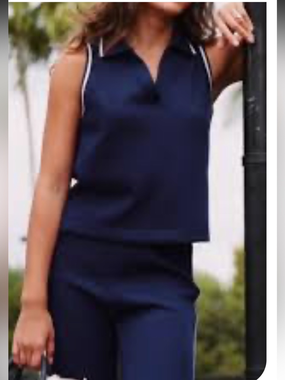 SPANX Navy Sleeveless Polo and Navy Joggers with White Piping Set